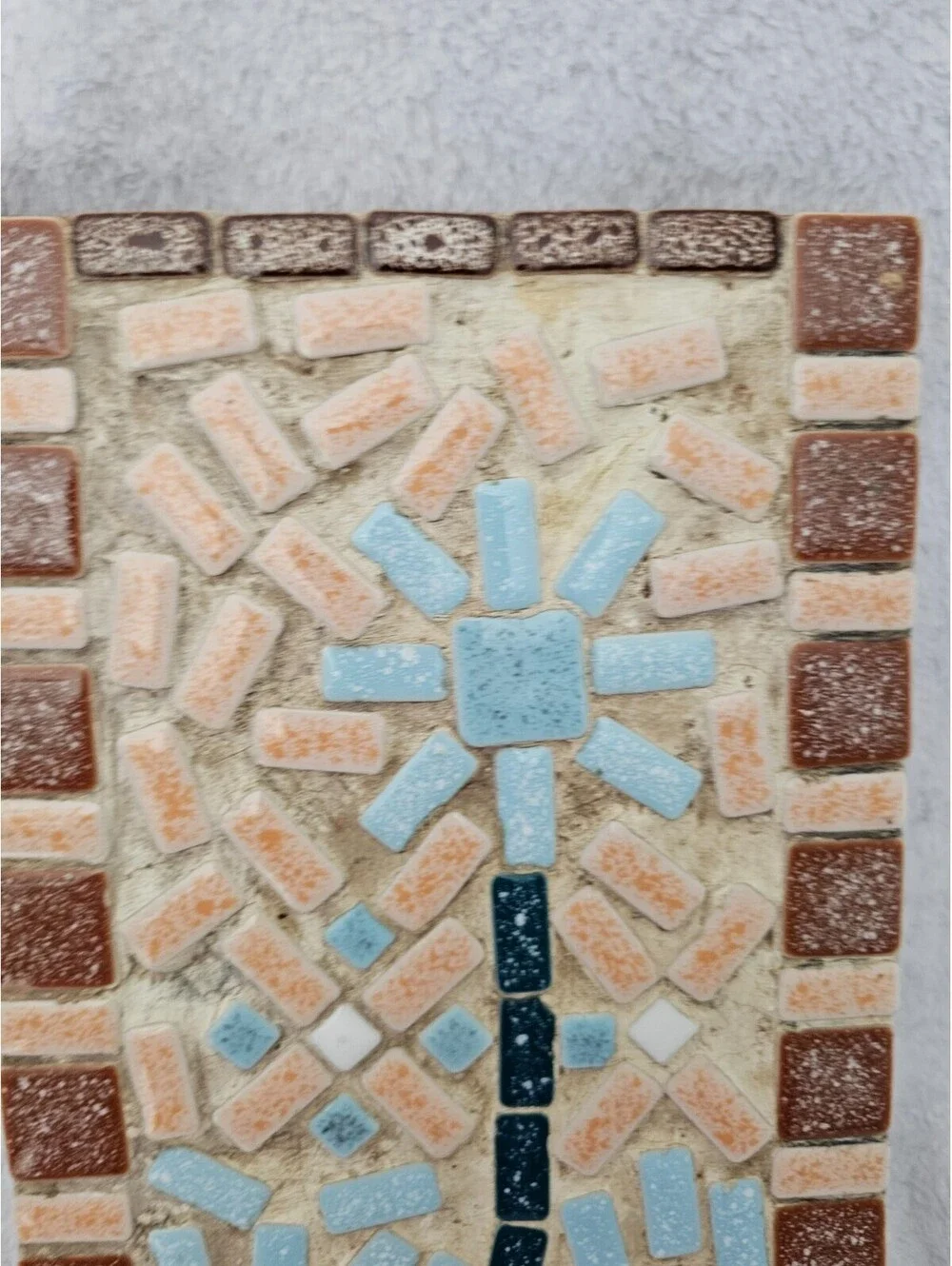 (2pc) Vintage Handmade Mosaic Art Pieces Decoration Multicolor Grout Base Wood